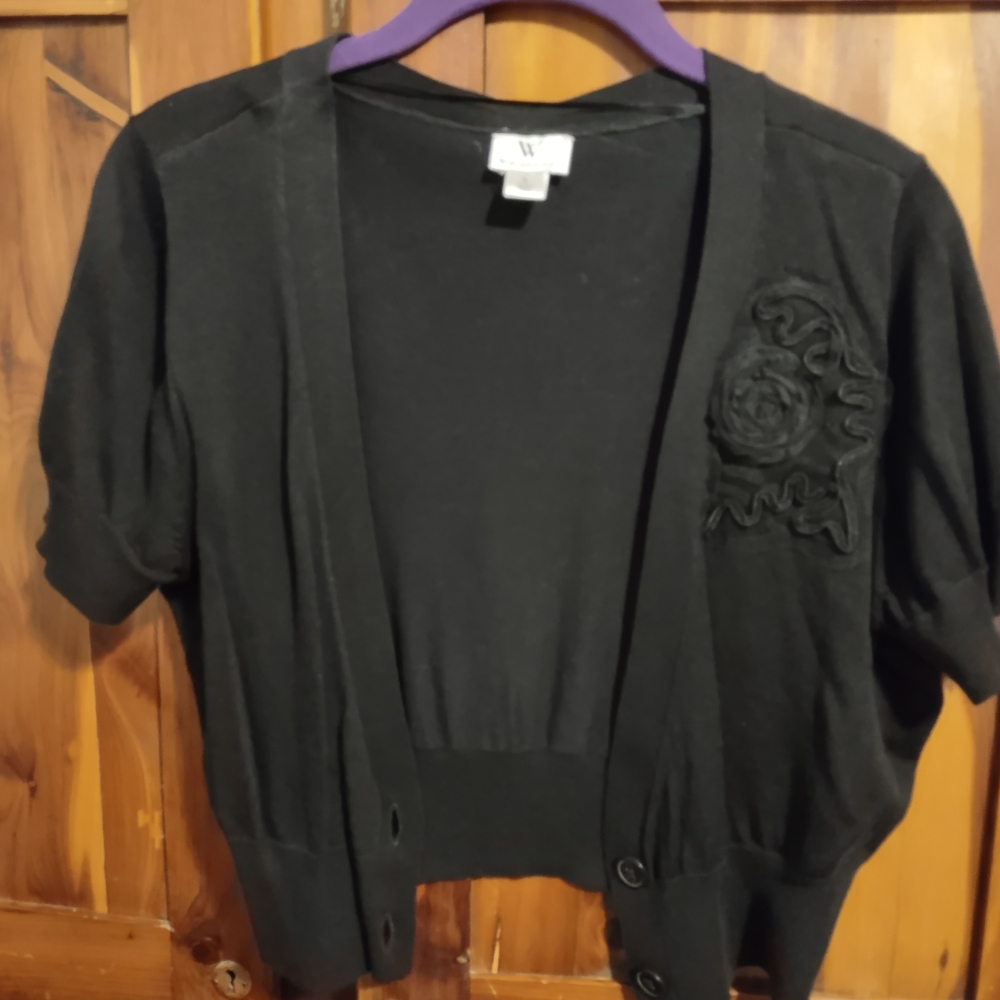 Worthington Black Shrug Cardigan with Floral Detail